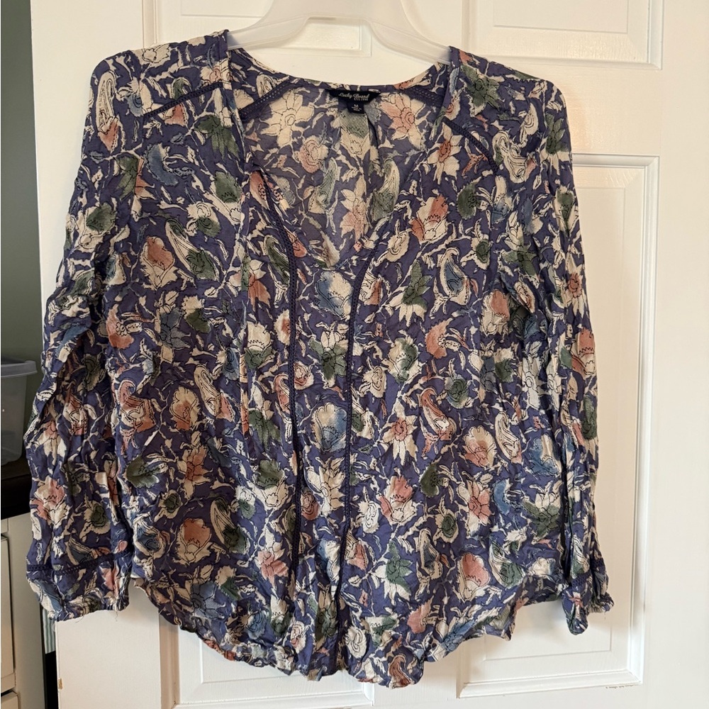 Lucky Brand Floral Blouse - Blue and Green